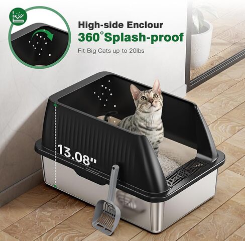 Petterm Stainless Steel Litter Box XXL Cat Litter Box with Lid Extra Large Cappuccino Enclosed Metal Litter Pan with High-Sided and Scoop, Rust-Resistant & Odor-Control, Easy Cleaning for Large Cats in Kuwait