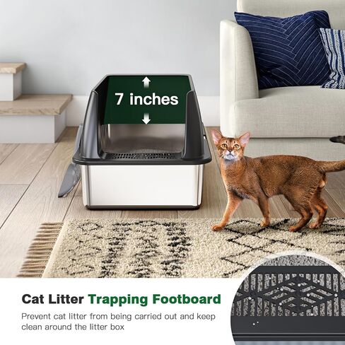 Petterm Stainless Steel Litter Box XXL Cat Litter Box with Lid Extra Large Cappuccino Enclosed Metal Litter Pan with High-Sided and Scoop, Rust-Resistant & Odor-Control, Easy Cleaning for Large Cats in Kuwait
