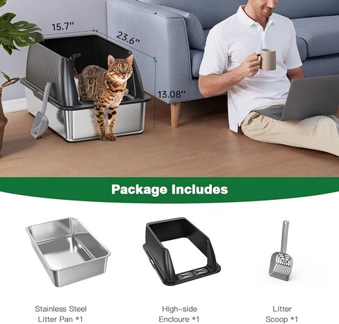 Petterm Stainless Steel Litter Box XXL Cat Litter Box with Lid Extra Large Cappuccino Enclosed Metal Litter Pan with High-Sided and Scoop, Rust-Resistant & Odor-Control, Easy Cleaning for Large Cats in Kuwait