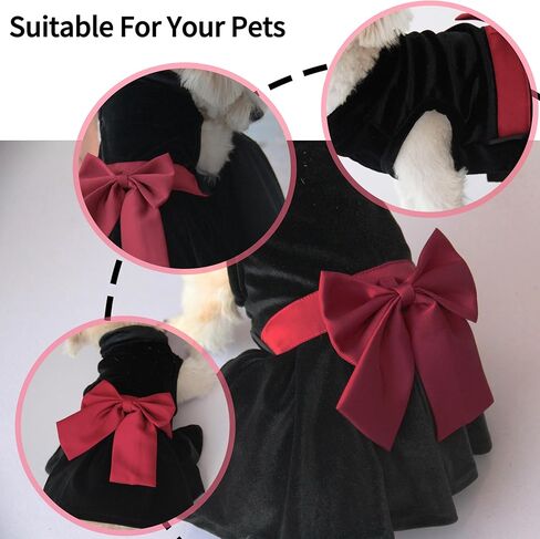 ام اي مور فساتين كلاسيكية منقوشة للكلاب والكلاب والكلاب ملابس شتوية للحيوانات الاليفة من قطعة واحدة جيدة التهوية، فستان للقطط (مقاس S، اسود مخملي) in Kuwait