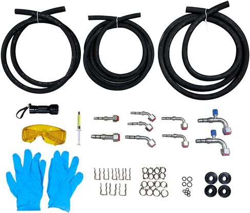 A/C Hose & Fitting Kit:Complete Set for Custom Air Conditioning Lines| Includes,(2) #10 Fitting w/Service Port,E-Z Clip Hose End Fittings,Cages,Cage Clips, O-Ring Kit,Oil Tube, Hose in Saudi Arabia
