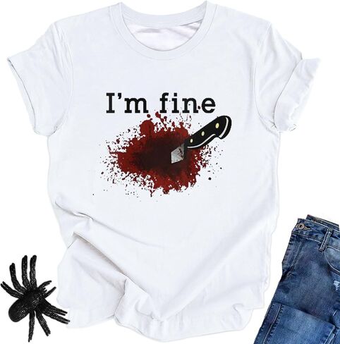 I'm Fine Bloody Shirt Halloween Horror Blood Tshirts Funny Blood Bloodstained Splatter Halloween Costume in Saudi Arabia