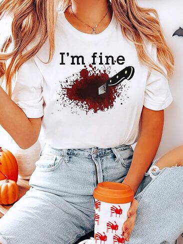 I'm Fine Bloody Shirt Halloween Horror Blood Tshirts Funny Blood Bloodstained Splatter Halloween Costume in Saudi Arabia