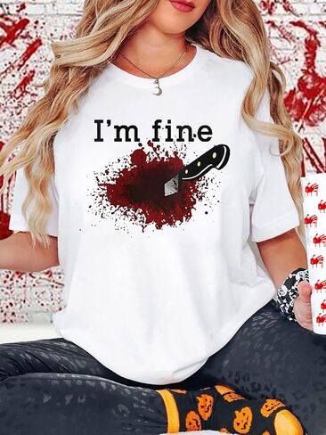 I'm Fine Bloody Shirt Halloween Horror Blood Tshirts Funny Blood Bloodstained Splatter Halloween Costume in Saudi Arabia