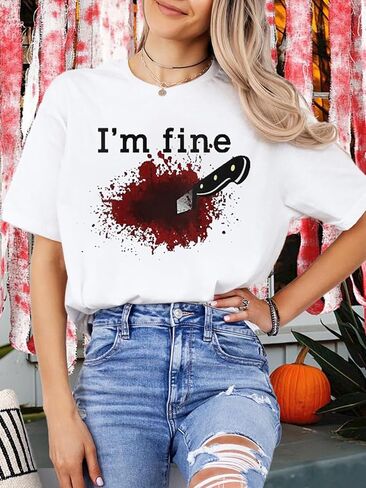 I'm Fine Bloody Shirt Halloween Horror Blood Tshirts Funny Blood Bloodstained Splatter Halloween Costume in Saudi Arabia