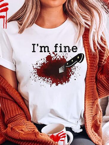 I'm Fine Bloody Shirt Halloween Horror Blood Tshirts Funny Blood Bloodstained Splatter Halloween Costume in Saudi Arabia