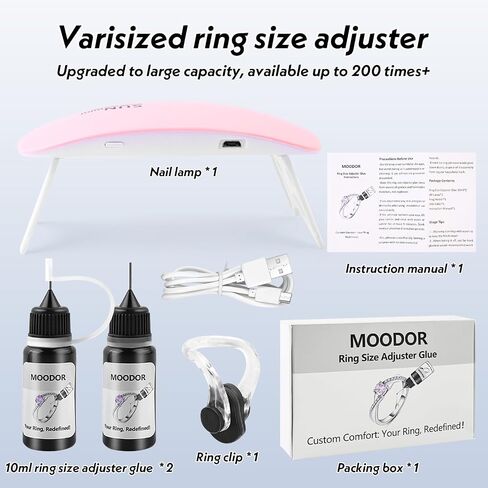 MOODOR 2PCS Ring Size Adjuster Glue, Effective Custom Fit Ring Sizers for Loose Rings Women, More Comfortable Invisible Ring Guards with U V Light Sturdy Ring Resizer Tightener for Any Shape Ring in Saudi Arabia