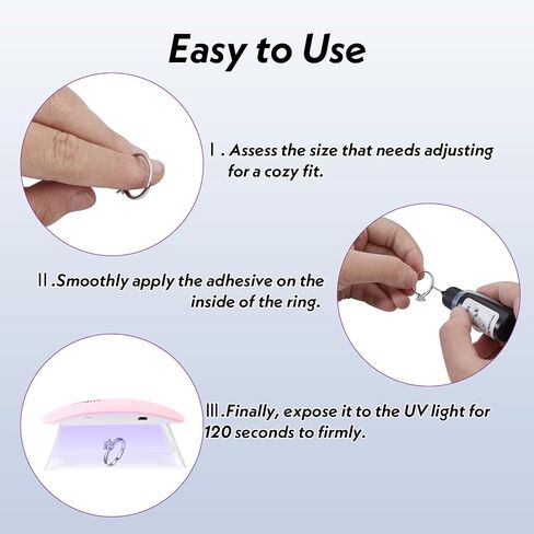 MOODOR 2PCS Ring Size Adjuster Glue, Effective Custom Fit Ring Sizers for Loose Rings Women, More Comfortable Invisible Ring Guards with U V Light Sturdy Ring Resizer Tightener for Any Shape Ring in Saudi Arabia