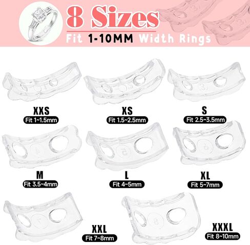 8 Pcs Invisible Ring Size Adjuster for Loose Rings Plastic Ring Sizers for Loose Rings Flexible Ring Guards with Hole Anti-Slip Ring Adjusters for Women Men Ring, 8 Sizes in Saudi Arabia