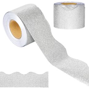 65 Feet Black Bulletin Board Borders Glitter Bulletin Board Trims Shine Scalloped Bulletin Board Borders Self-Adhesive Decorative Borders for School Classroom Decoration