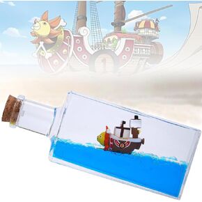 Unsinkable Thousand Sunny Pirate Ship in a Bottle Box Decorations, Non Sinking OP Anime Boat Model Fluid Drift Bottle Ornament Desk Decor Gifts