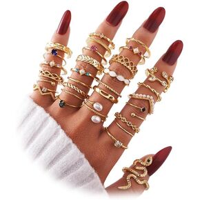 KISS WIFE Gold Knuckle Rings Set for Women, Dainty Simple Trendy Cute Stackable Finger Rings Pack, Stacking Layering on Thumb and Knuckle, Mixed Size