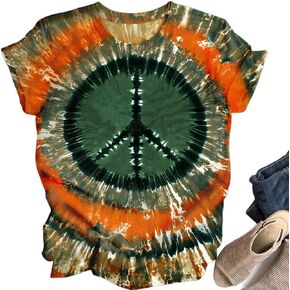 Women Hippie Shirt Tie Dye Peace Sign Tshirts Hippy Peace Costume Hippie Outfit Tee