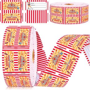 1000 Pcs Carnival Roll Tickets Raffle Tickets 2" x 2" Carnival Circus Party Tickets Double Roll 2000 Sheets Total 50/50 Raffle Tickets Stamps Party for Events Entry Class Reward Prizes