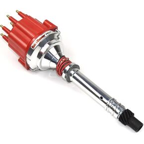 PerTronix D100811 Flame-Thrower Plug and Play Non Vacuum Advance Red Male Cap Billet Electronic Distributor with Ignitor II Technology for Chevrolet Small Block/Big Block