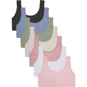 7 Packs Girls Sports Bra Crop Tops for Kids Training Bra Cute Crop Tops for Girls Cami Bra 8-14 Years