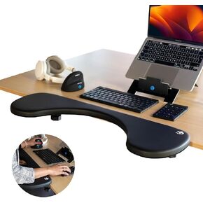 R-Go Arm Rest for Desk, Ergonomic Desk Extender Tray, Elbow & Wrist Supoort, Soft Sponge Built-in, Easy Typing Pain Relief, Punch-Free Clamp on, Black