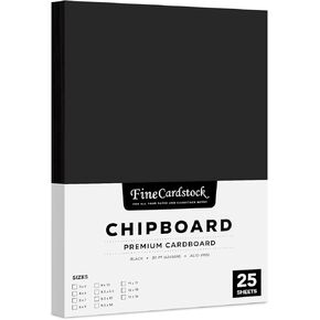 Black Chipboard – Medium Weight 30 Point (0.03 inch) Cardboard | Thick and Sturdy, Great for Arts and Crafts, Packaging, Scrapbooking, Notepad Backing | 25 Chipboard Sheets | 8.5" x 11"
