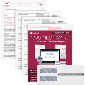 Adams 2024 1099 NEC Kit for 30 Recipients, 3 Part Laser 1099 Forms, 6 1096 Forms, Self Seal Envelopes & Access to Adams Tax Forms Helper (1009313)