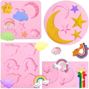Rainbow Cloud Silicone Fondant Molds, Star Moon Chocolate Molds for Cake Decoration Cupcake Topper Candy Sugar Craft Gum Paste Resin Clay