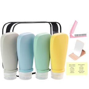 HEYMKGO Travel Bottles for Toiletries with Labels - Silicone Travel Size Containers Shampoo and Conditioner Bottles for Women Men Refillable TSA Approved Bottles Travel Kit (Colorful Set 24 Pack)