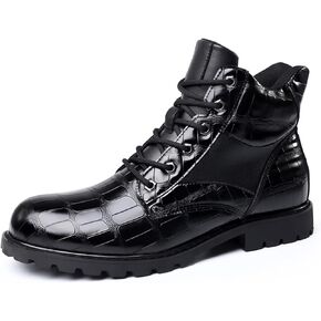 Hopomart Men's Cowhide Printed Pattern Boots,Men's High Top Casual Leather Boots,Waterproof Lace Up Formal Shoes