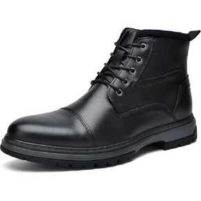 Holy dove Mens Oxford Leather Dress Boots Cap Toe Side Zip Fashion Mid Top Chukka Ankle Boots for Men