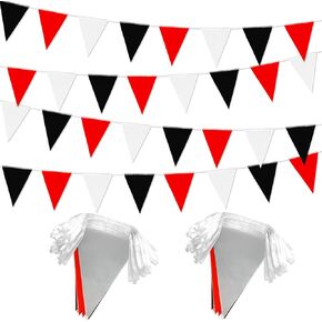 100Ft Red Black White Party Decorations Triangle Flag Pennant Banner Bunting Flag for Kids Birthday Nursery Wedding Outdoor Garden Decor Festivals Decoration