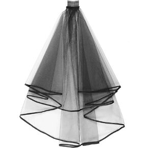 Black Tulle Short Veils, Bridal Vei with Comb Women's Simple Tulle Short Wedding Veil Satin Edge for Brides Wedding Party Halloween Costume