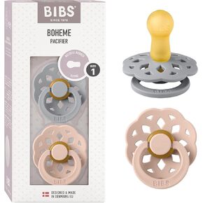 Bibs Boheme Natural Rubber Latex Round Pacifier Size 1-0-6M 2-Pack - Cloud/Blush