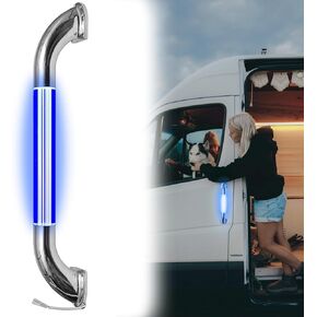 LED RV Handrail, Lighted Assist Handle Rv Door Handle Grab Bar, 18" Stainless Steel LED Grab Handle for Motorhome, Boats, Yacht, Travel Trailers, Camper Door Handle Replacement (Blue)