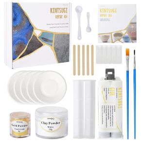 Kintsugi Repair Kit Gold, Food Safe Glue & Edible Gold Mica Powder for Ceramics and Porcelain Repair, Perfect for Beginners Restoring Meaningful Gifts, Japanese Art Kintsugi Craft