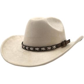 Western Suede Cowboy Hat for Women Men Wide Brim Classic Cowboy Cowgirl Hat with Buckle Belt Felt Fedora Hat