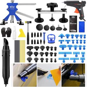 PDR Dent Remover Tool Kit for Cars, Dent Puller Painless Dent Removal Kit, Blue Dent Lifter, Hot Glue Gun, Bridge Puller, Adhesive Remover, Upgrade Blue Glue Tabs for Small and Large Dent Repair