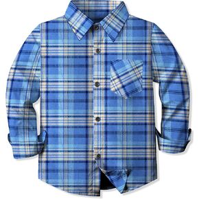 Cromoncent Boys Long Sleeve Flannel Plaid Shirt Button Down Shirts