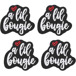 4 قطع A Lil' Bougie حديد على الرقع، كلاسيكي أسود أبيض A Lil Bougie مطرز بأحرف مضحكة مخيطة على الرقع الزخرفية للملابس والجينز والسترات والقبعات وحقائب الظهر