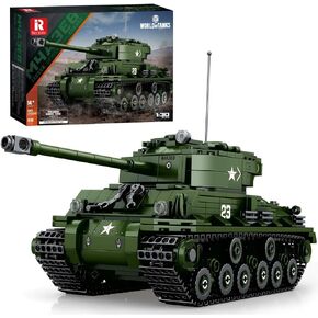 مجموعة مكعبات بناء الدبابة المتوسطة شيرمان 77030 M4A3E8 من MISINI، منتجات عالم الدبابات المعتمدة، تأتي مع بطاقة تبادل عناصر لعبة تانك وورلد، 836 قطعة 1:30 لعبة نموذج دبابة للكبار