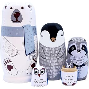 Russian Nestingdolls, Handmade Wooden Matryoshkadoll Cute Polar Bear Russiandoll Set for Adults Christmas Birthday Gift Party Decorations