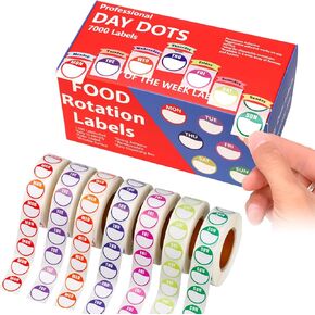 Colored Day Dot Food Labels 14000pcs Days of The Week Stickers Removable Date Labels with Dispenser Box Label Stickers for Food Containers Restaurant Supplies for Kitchen