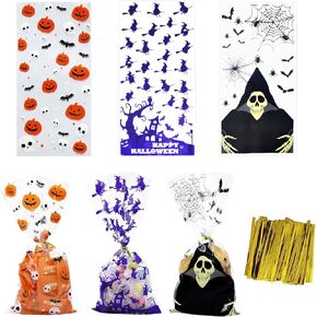 150PCS Halloween Treat Bags Halloween Cellophane Treat Bags with Twist Ties for Halloween Party Favor Supplies