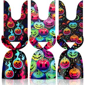 50 Pcs Halloween Goodie Bags - Happy Halloween Treat Bags, Halloween Pumpkin Plastic Gift Bag Bulk, Cute Rabbit Ear Candy Goody Bags for Kids Halloween Party Decorations Favors Birthday Supplies