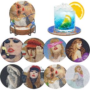 SnugMaker Taylor Diamond Art Coasters Kits, Taylor Merch, 8 Pcs Diamond Painting Coasters Kit with Holder, Diamond Art Kits for Adults, Taylor Birthday Gifts for Women