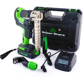 Power Flaring Tool Kit for 1/4" - 3/4" HVAC Cordless Flare Tool with Metric and Imperial Integrated Clamps 45° Eccentric Cone for Copper Aluminum Pipe with Deburring and Cutter Tool