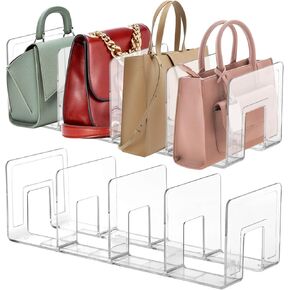 Lnrueg 2 PCS Plastic Purse Organizers, 4-Slot 16.5×5.7×5.1-Inches Clear Plastic Handbag Organizers for Bags, Clutches, Wallets, Wristlets, Space-Saving Bedroom and Cabinet Organization