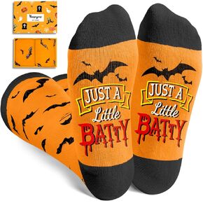 HAPPYPOP Halloween Gifts for Teen Girls - Orange Halloween Knee High Socks for Kids, Bat Socks for Teens