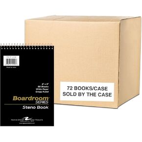 Roaring Spring Steno Pads, 6"x9", Gregg Ruled, 80 Sheets, White Paper, Snag Proof Spiral Binding, Proudly Made in the USA! (Case of 72)