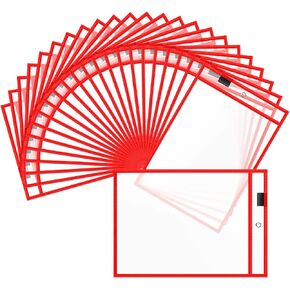 80 Pack Job Ticket Holders 9 x 12 Inch Reusable Dry Erase Pockets 8.5 x 11 Inch Tickets Shop Ticket Holders Plastic Clear Sleeves Hanging Sheet Protectors Work Order Office School Supplies (Blue)