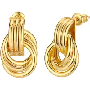 Chunky Statement Gold Dangle Drop Earrings for Women Trendy Dainty Thick Non Tarnish Large Big 14K Gold Plated Knot Earrings Jewelry Lightweight