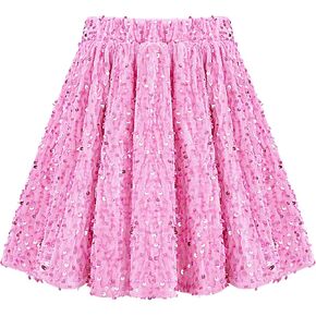 Weixinbuy Sequin Skirt for Girls Kids Sparkly Fashion Shiny Pleated Skirts Elastic Waist A-Line Velvet Glitter Party Outfits