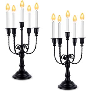 Black Halloween Candle Holder, 5 Arms Metal Candelabra Candle Holder, Gothic Candle Stand for Wedding Event, Table Decor, Vintage Halloween Decorations Set of 2
